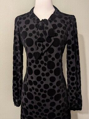 Tuckernuck Sail to Sable Womens Black Burnout Velvet Dress Bow Neck Polka Dot